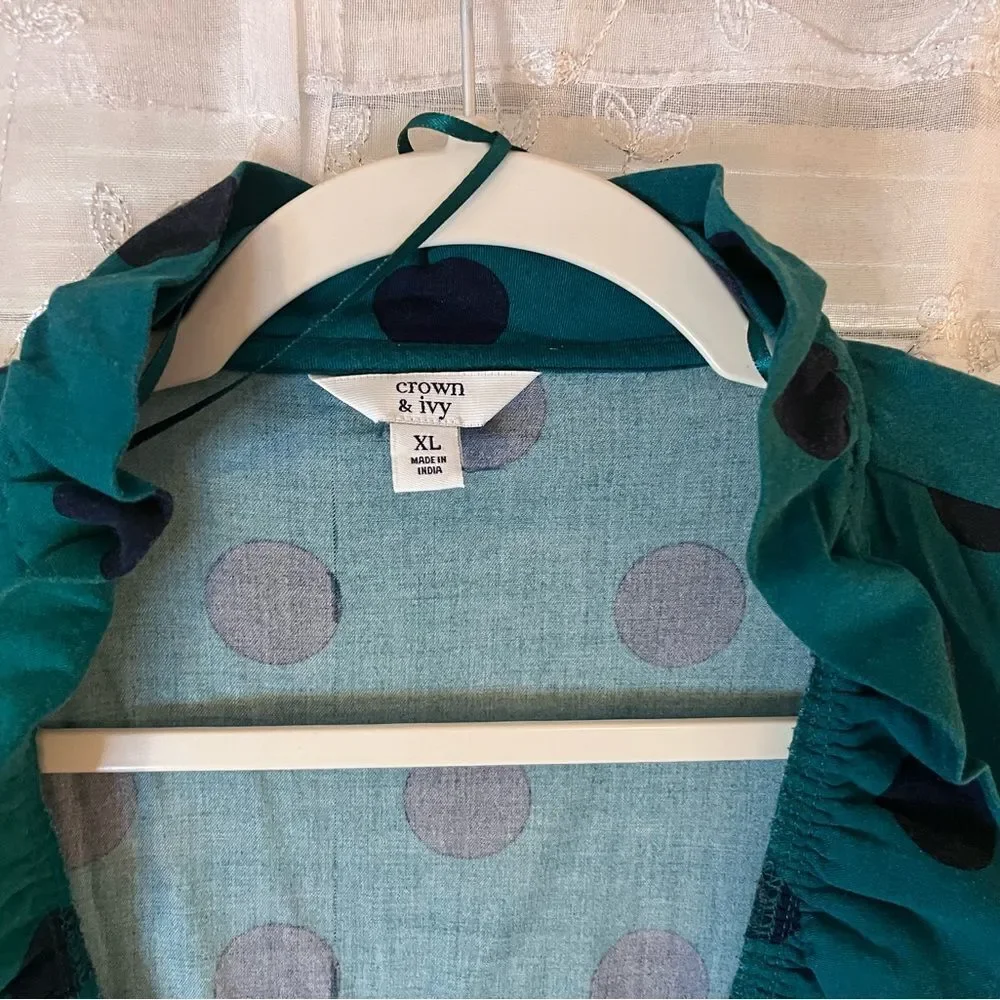 Crown & Ivy Green and Black Polka Dot Top - Picture 8 of 8